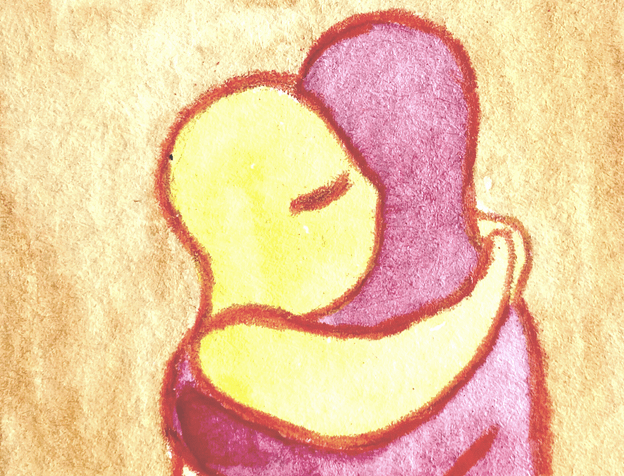 illustrated image of hugging