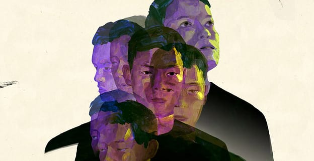 Illustration: Racial Melancholia. A work of art showing multiple Asian men overlaid on top of one another